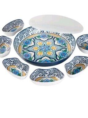 7-piece  Indoor and Outdoor Entertaining  Melamine Lazy Susan Set with Cover